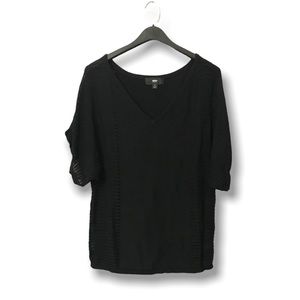 Black Short Sleeve V-Neck Sweater with Sheer Striped Sides by Mossimo